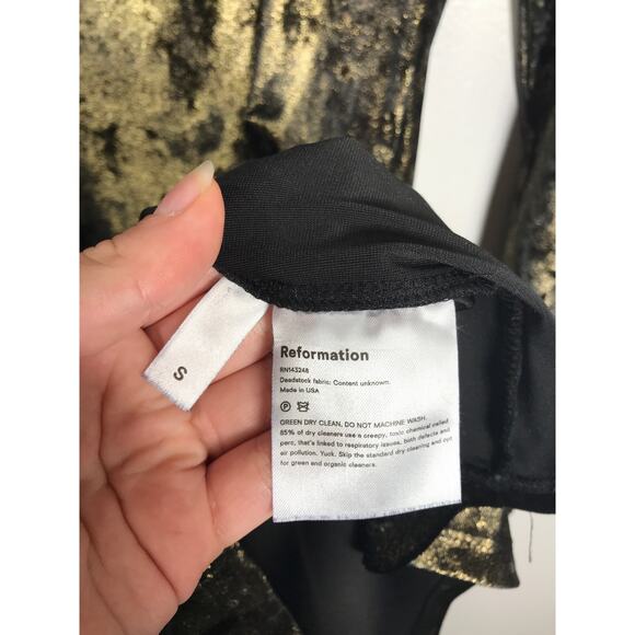 Reformation Wahl Gold Metallic Mini Dress Square Neck Formal Date Night Holiday - Picture 5 of 10